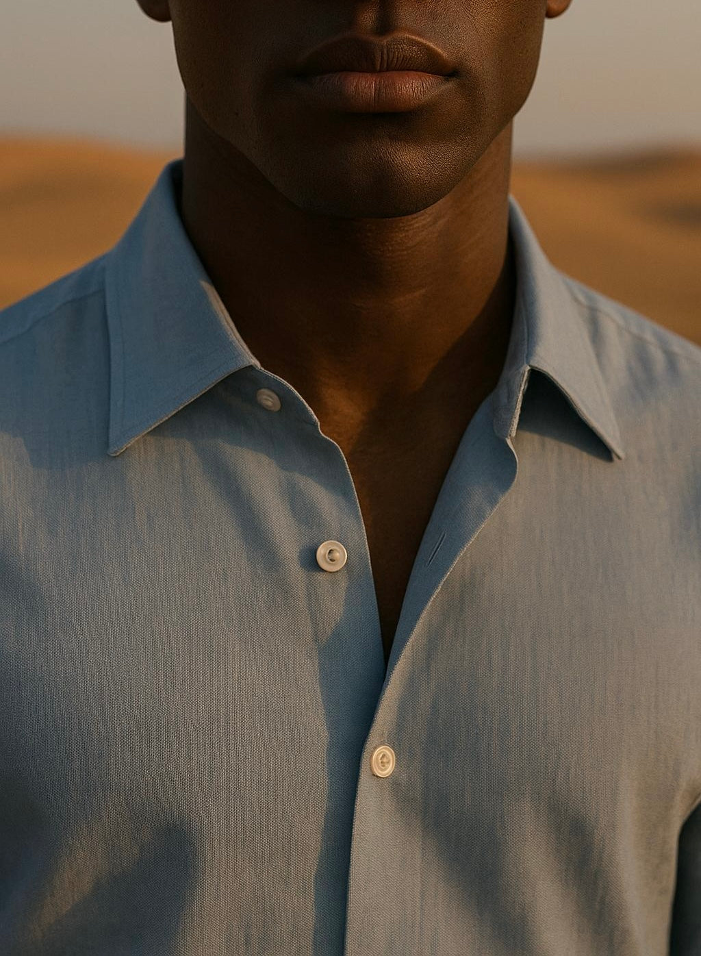 Homme portant une chemise en lin bleu clair