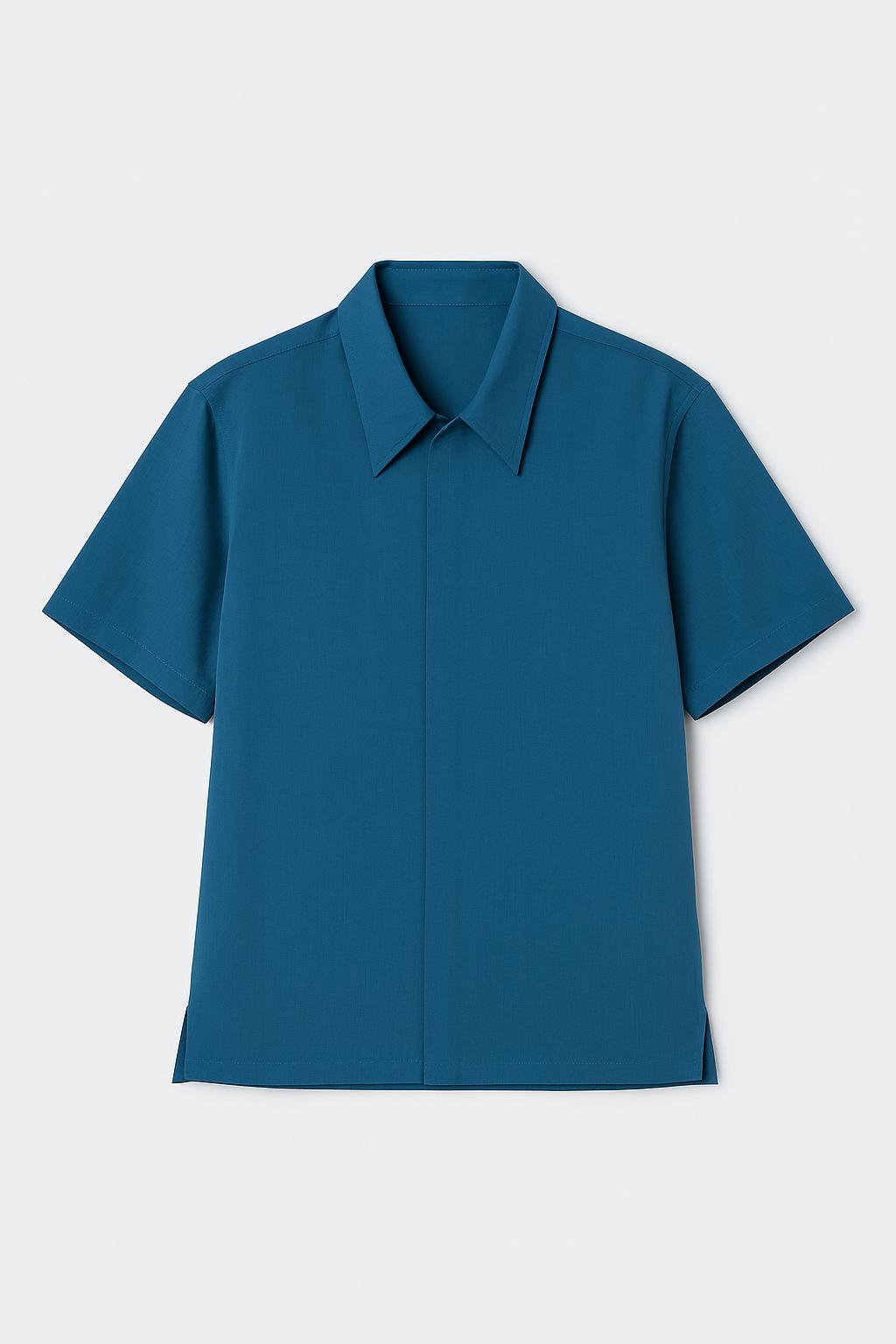 Chemise homme bleu indigo en laine froide, coupe droite, collection Kantawa - Ensemble célébration 
