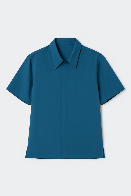 Chemise homme bleu indigo en laine froide, coupe droite, collection Kantawa - Ensemble célébration 