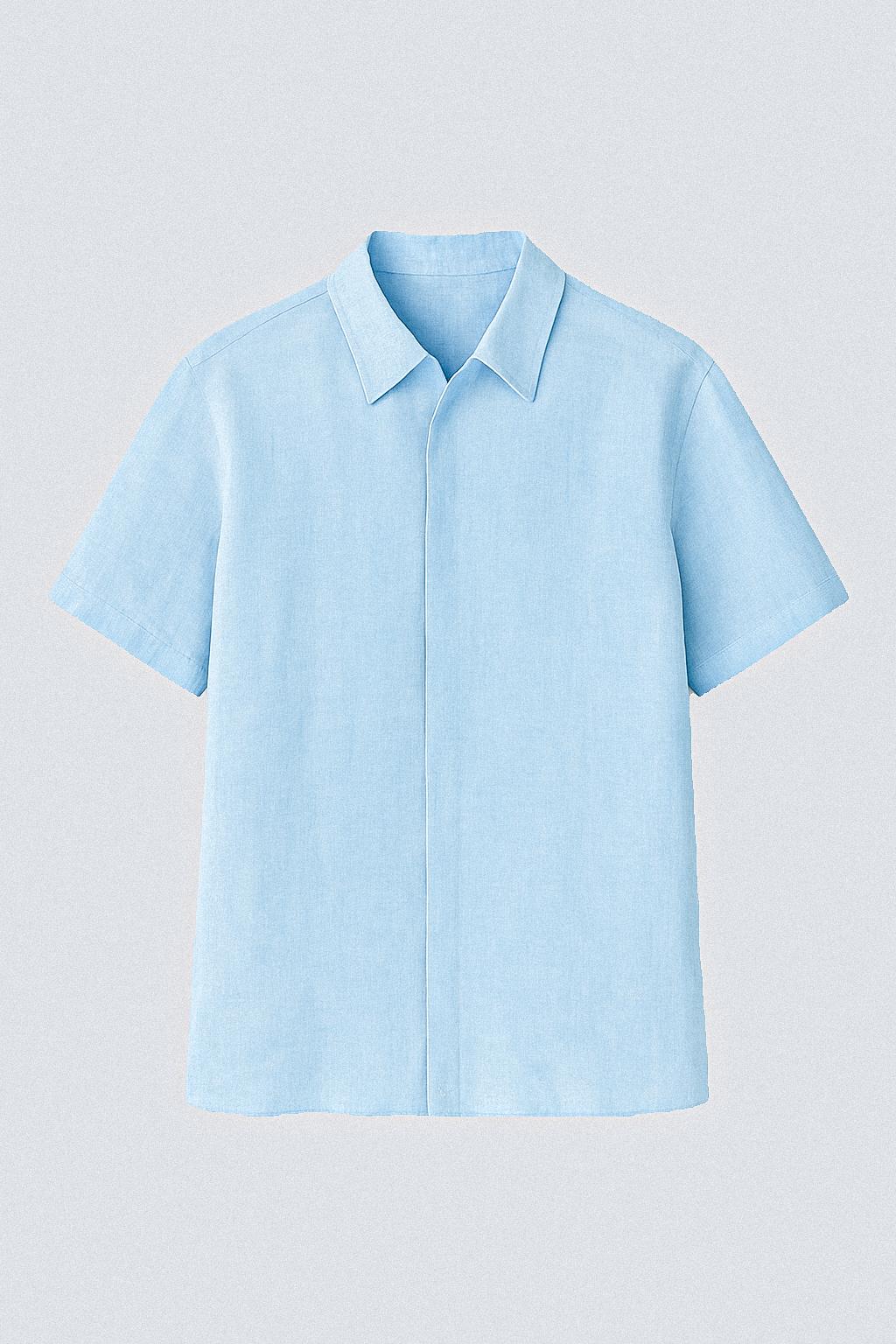 Chemise homme bleu clair en lin, coupe droite, collection Kantawa - Ensemble souverain