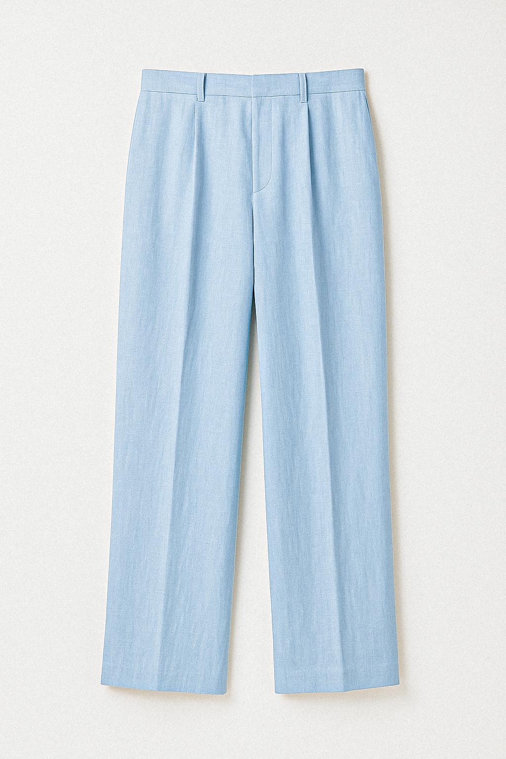 Pantalon droit habillé en lin bleu clair pour homme - Kantawa Paris