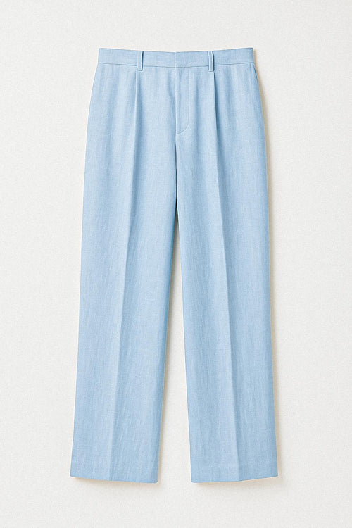Pantalon droit habillé en lin bleu clair pour homme - Kantawa Paris
